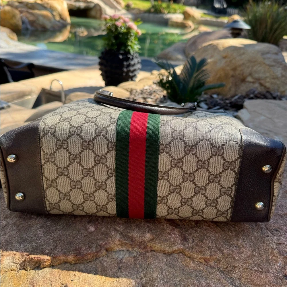 Vintage GUCCI web monogram laptop / tote / briefcase travel crossbody bag purse